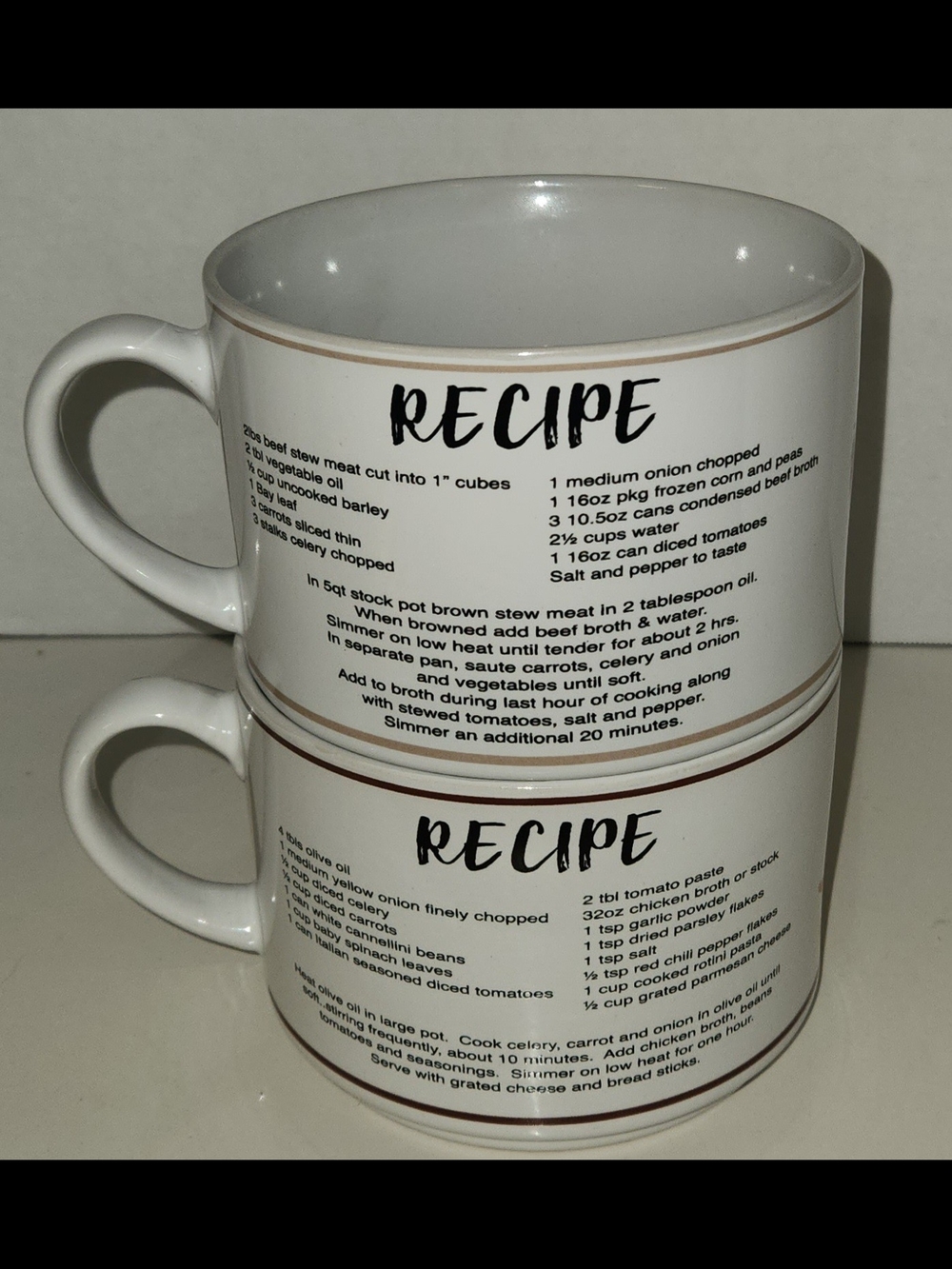 Set of 2 Fabulous Home Soup Mugs Vegetable & Beef Barley Recipe Cups Retro Style - Picture 2 of 4
